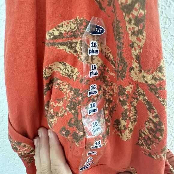 Y2K Old Navy Halter Midi Dress Womens 16 Plus Rust Red Floral Linen Resort NWT‎ - Picture 2 of 15